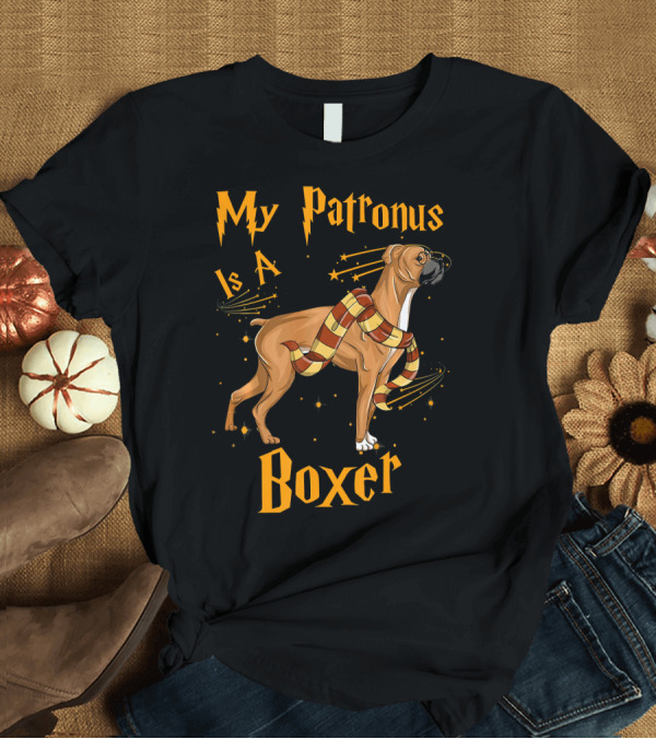 T-Shirt: My Patronus Is A Boxer Dog with Scarf and Stars T-Shirt My Patronus Is A Boxer Dog with Scarf and Stars T-Shirt