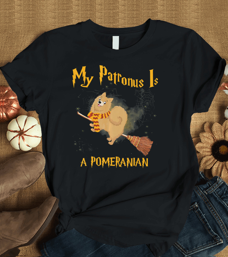 My Patronus Is a Pomeranian with a Scarf on a Broomstick T-Shirt