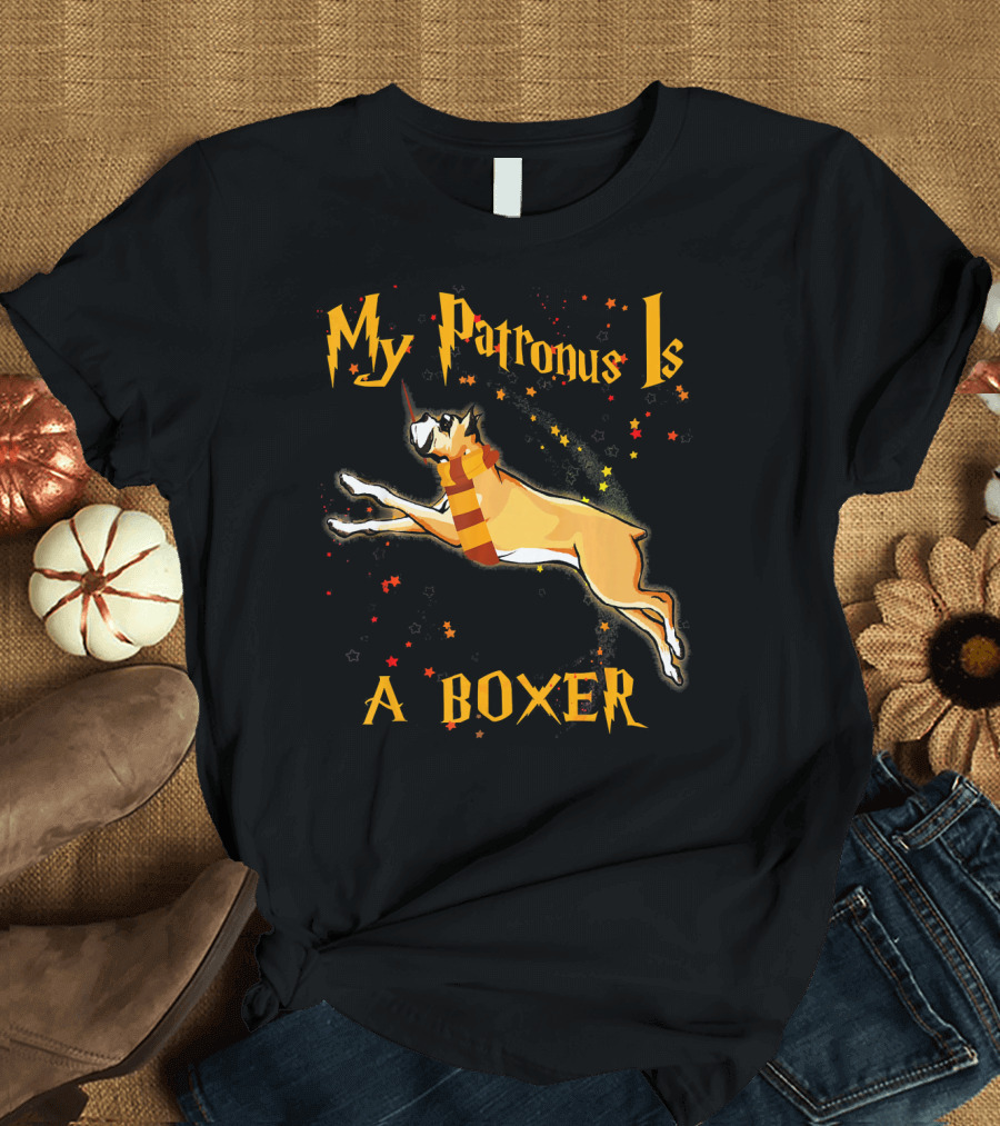 My Patronus Is a Boxer Dog with Wizard Theme and Stars T-Shirt