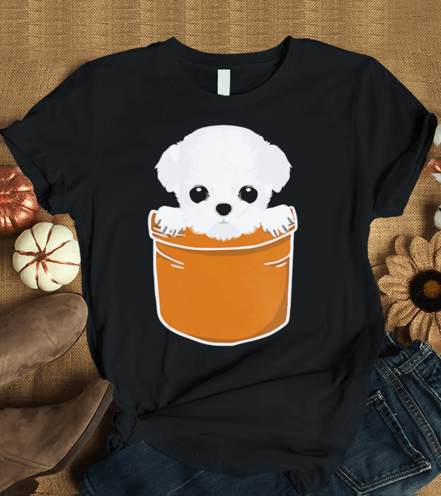 Pocket Maltese Puppy in Orange Container T-Shirt