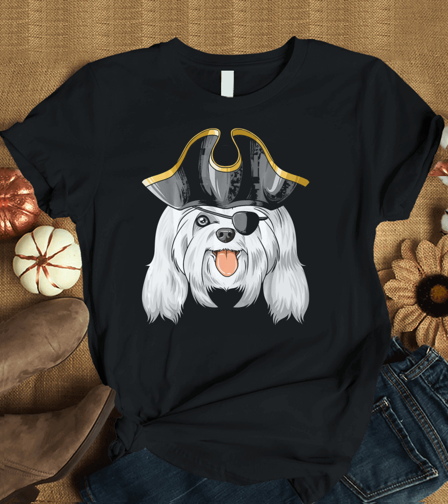 Pirate Maltese Dog with Pirate Hat and Eye Patch T-Shirt