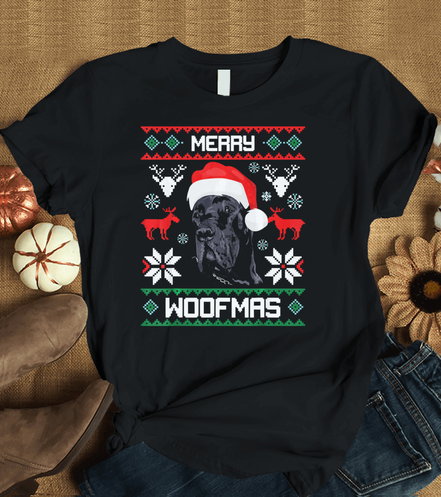 Merry Woofmas Great Dane Santa Hat Christmas T-Shirt