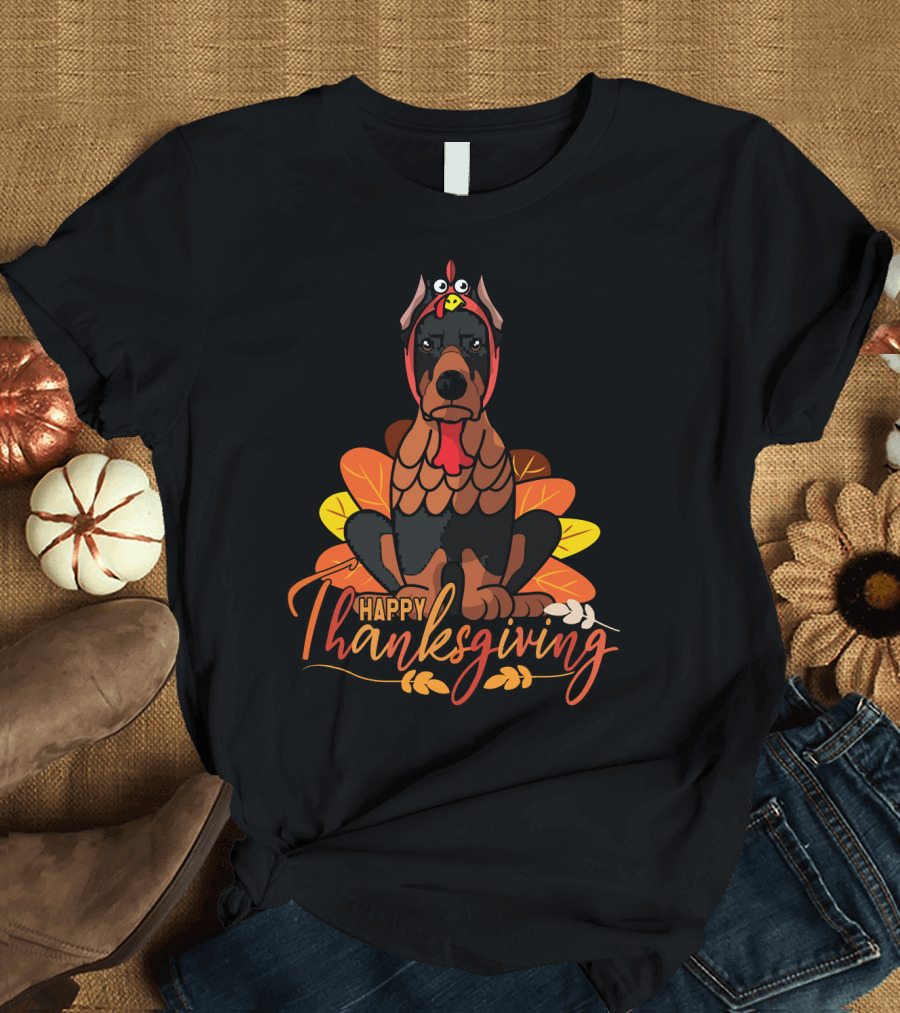 Happy Thanksgiving Funny Dog Costume Doberman Pinscher Turkey T-Shirt