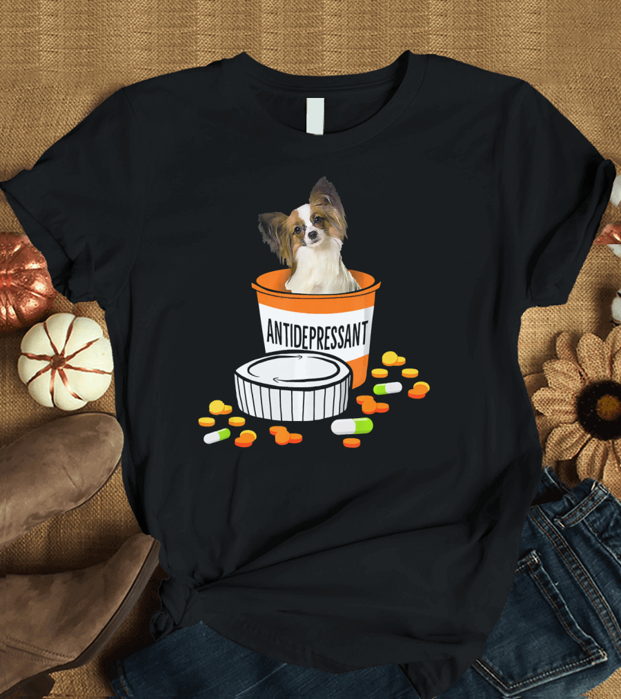 Papillon Antidepressant Prescription Dog in Pill Bottle T-Shirt