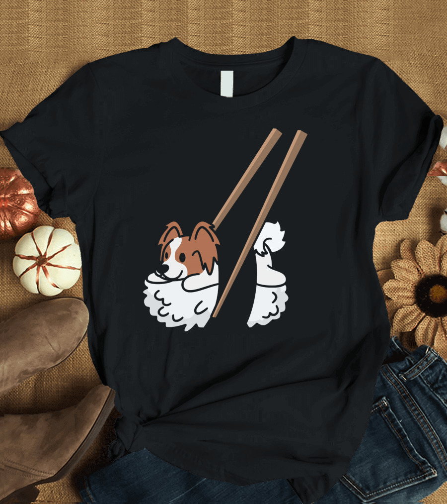 Papillon Sushi Chopsticks Funny Dog Rolls T-Shirt