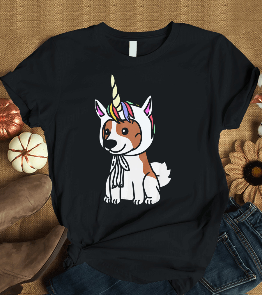 Funny Papillon Dog with Unicorn Hat T-Shirt