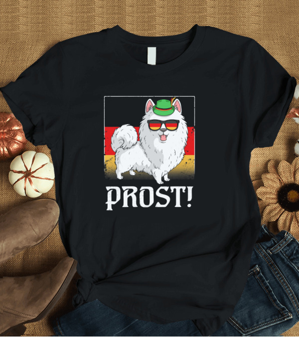 T-Shirt: Pomeranian Dog Prost Oktoberfest German Flag Sunglasses Hat T-Shirt Pomeranian Dog Prost Oktoberfest German Flag Sunglasses Hat T-Shirt