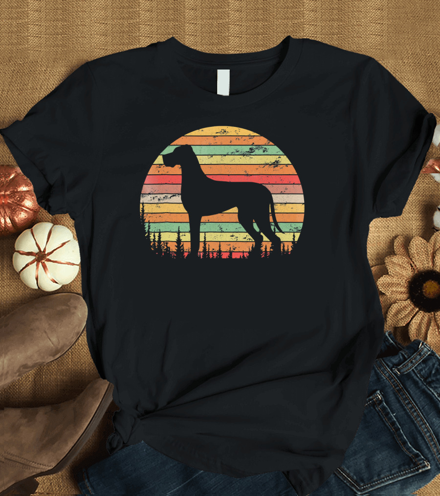 Vintage Retro Great Dane Dog Sunset Stripes T-Shirt