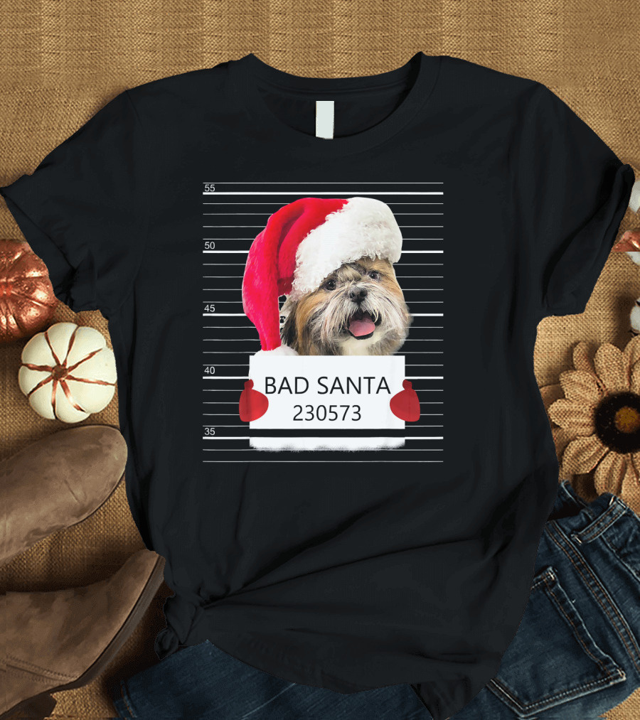 Shih Tzu Bad Santa Claus Christmas Mugshot 230573 T-Shirt