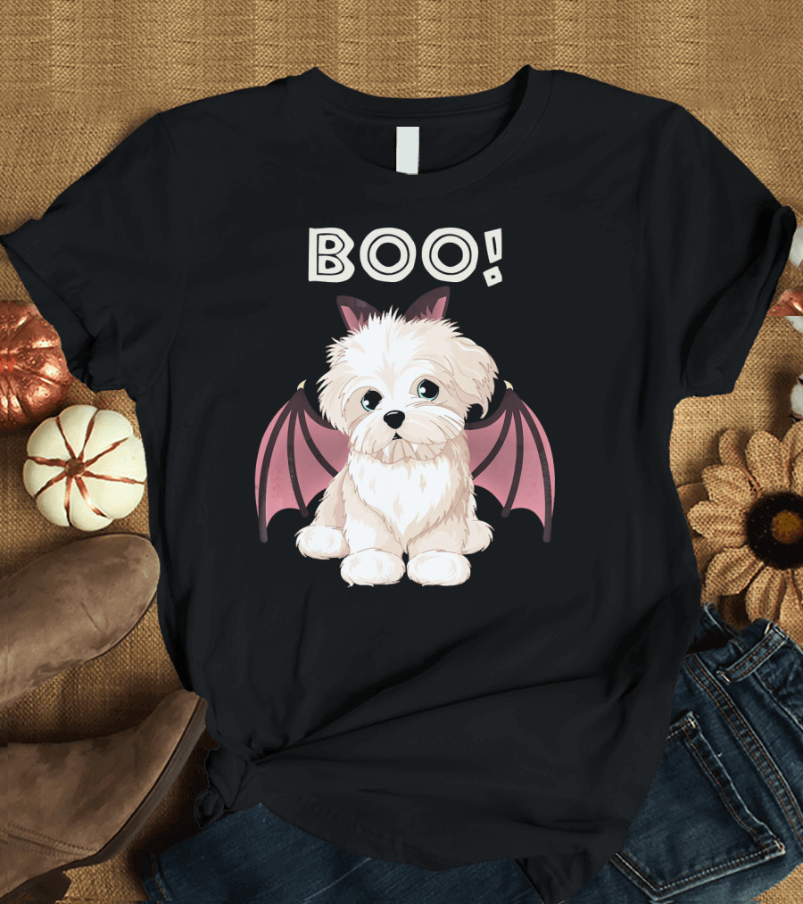 BOO Maltese with Bat Wings T-Shirt