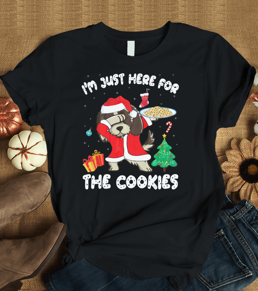 I'm Just Here For The Cookies Shih Tzu Christmas Dabbing Santa Hat T-Shirt