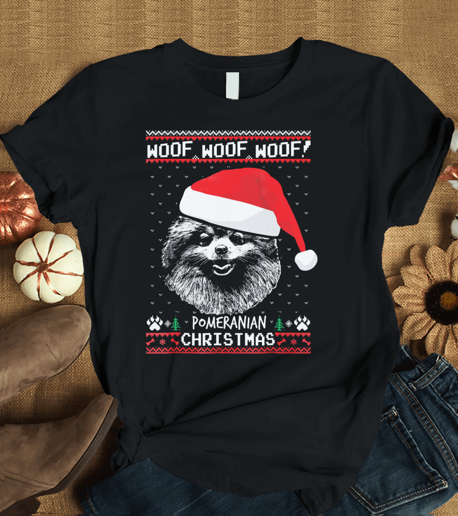 Woof Woof Woof Pomeranian Christmas T-Shirt