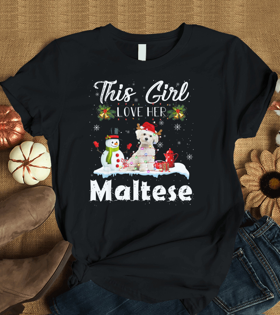 This Girl Love Her Maltese Christmas Snowman T-Shirt
