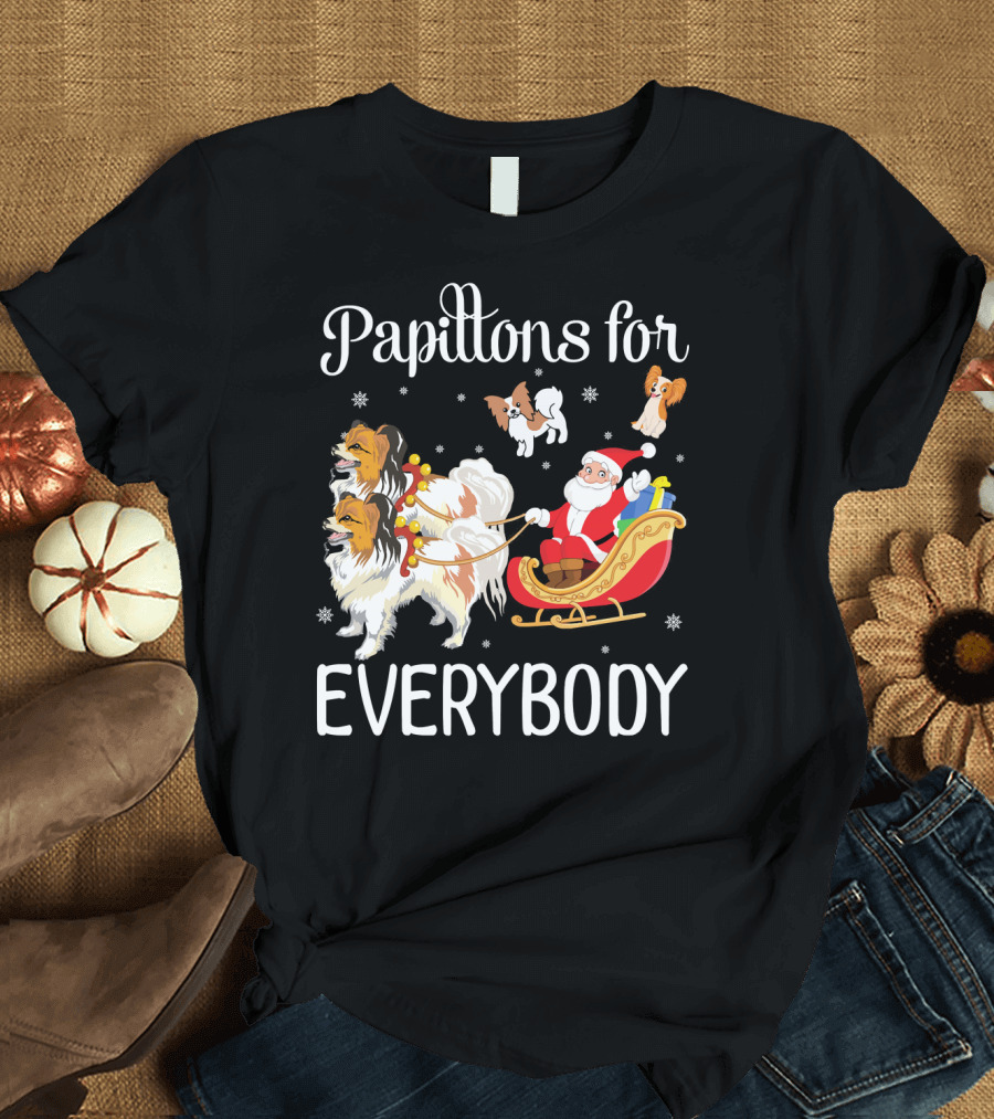 Papillons for Everybody Santa Claus with Papillon Dogs T-Shirt