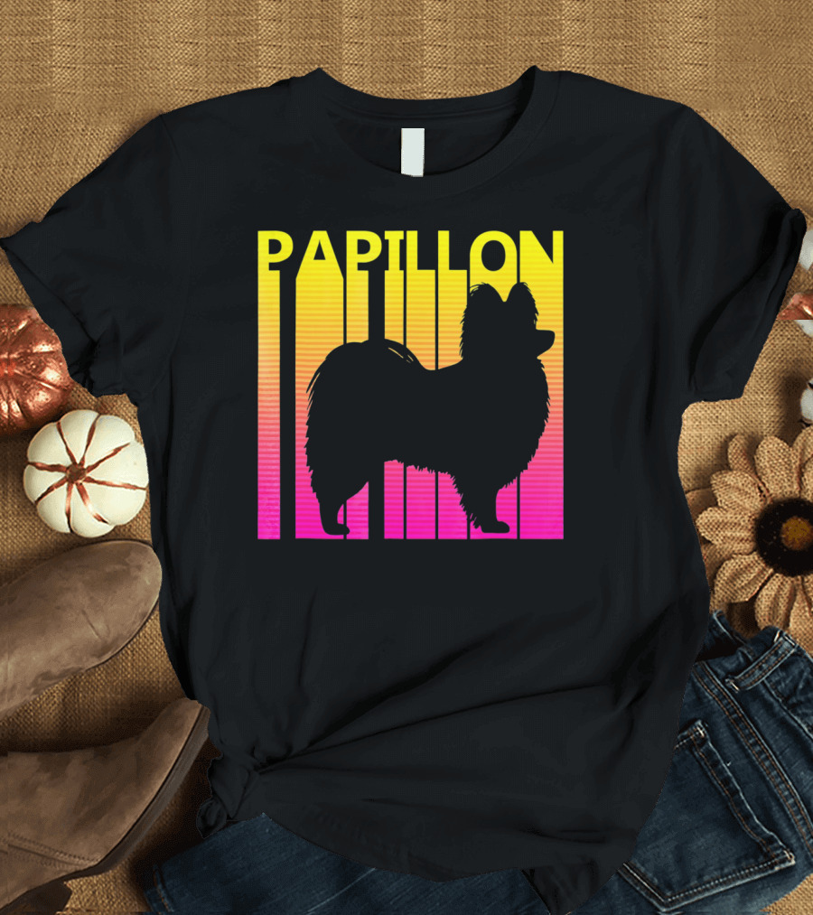 Vintage Papillon Silhouette Retro Sunset T-Shirt