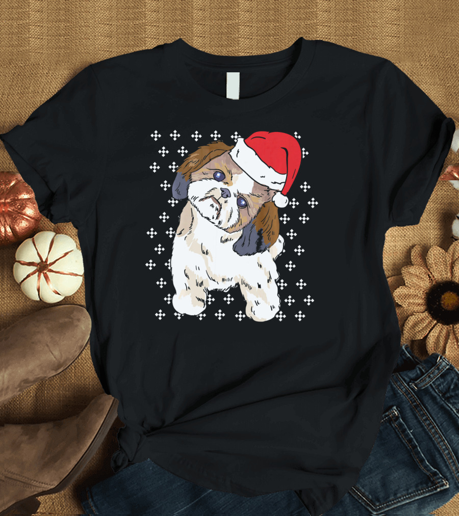 Shih Tzu with Santa Hat Dog Owner Pet Christmas Holiday T-Shirt