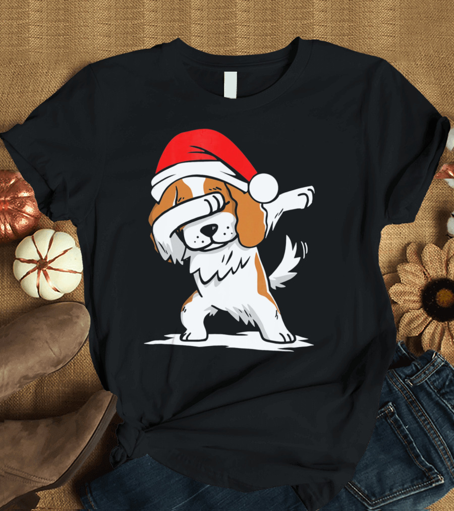 Santa Hat Cavalier Dog Dab Pose T-Shirt