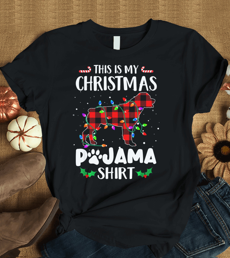 This Is My Christmas Pajama Shirt Rottweiler Plaid Lights T-Shirt