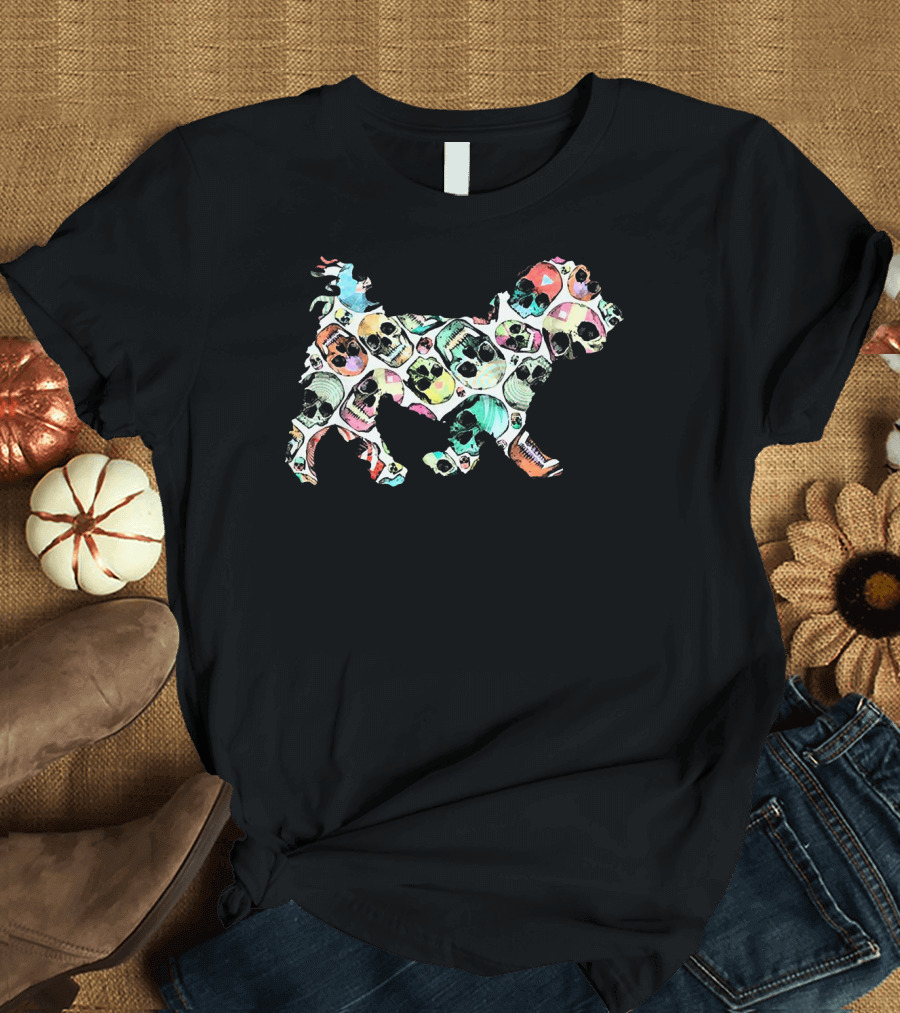 Zombie Maltese Dog with Colorful Skull Patterns for Halloween Fun T-Shirt