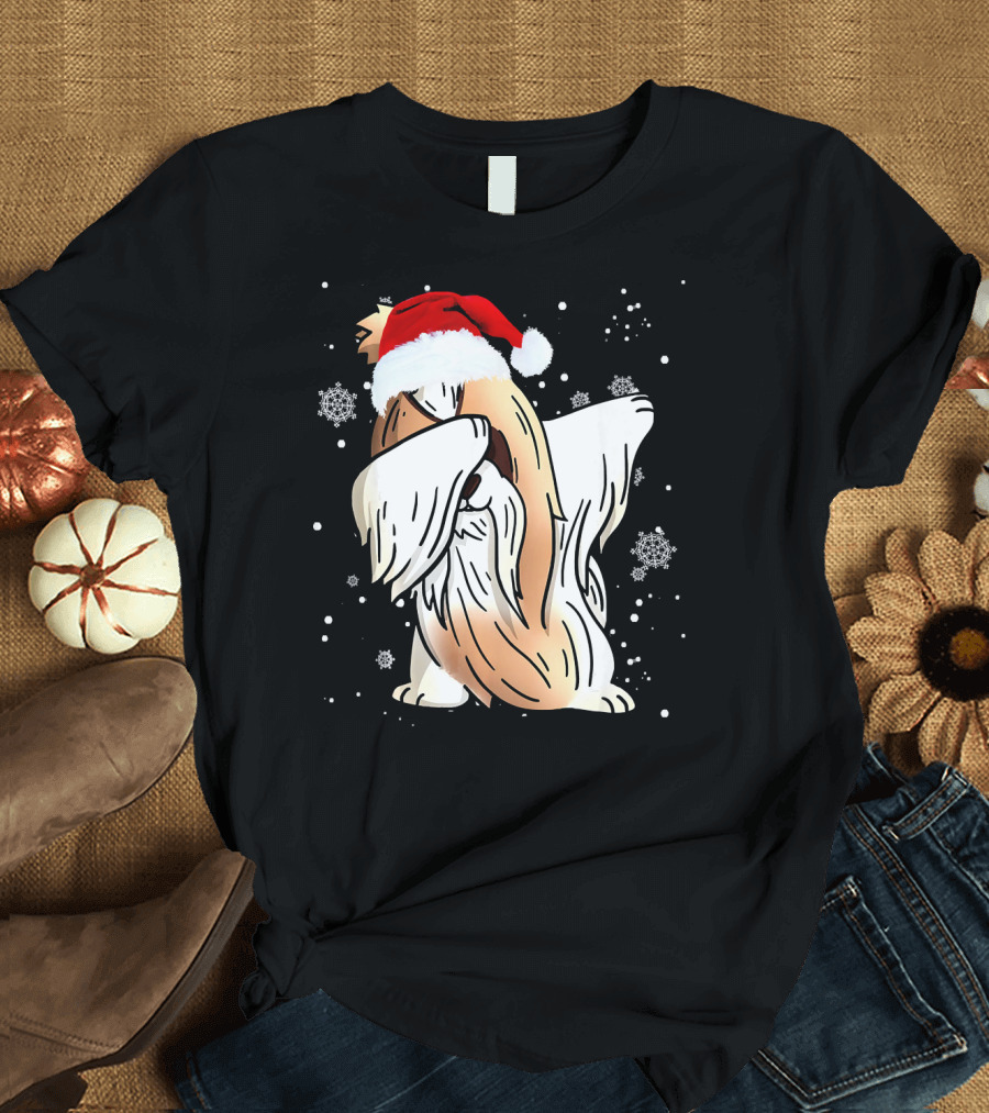 Shih Tzu Dabbing Christmas Dog with Santa Hat and Snowflakes T-Shirt