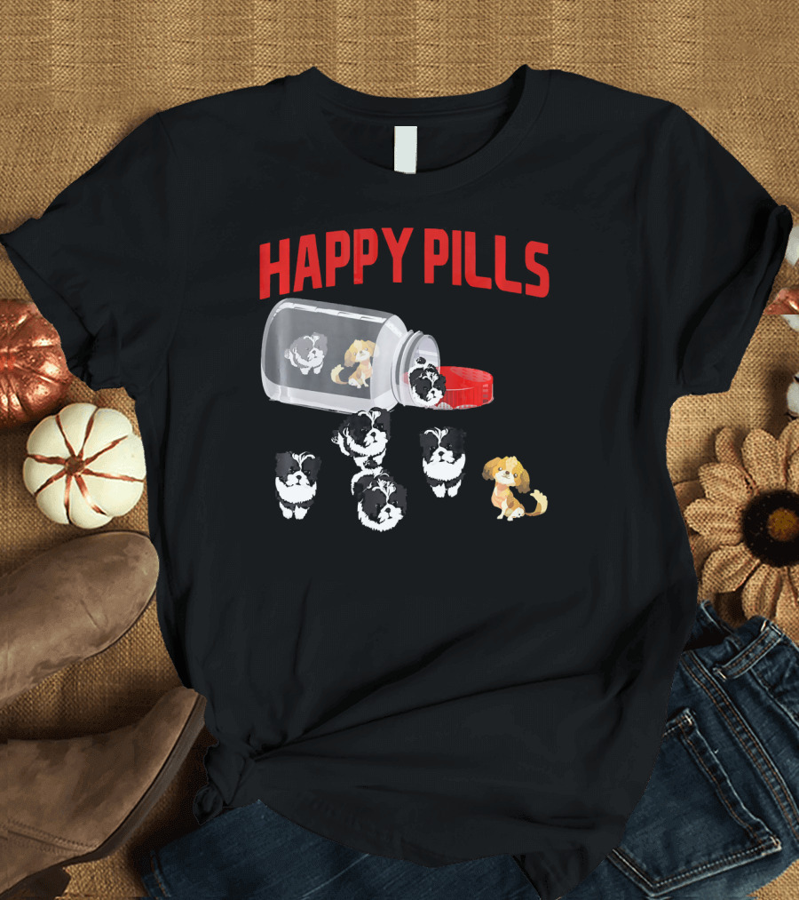 Shih Tzu Happy Pills Funny Medicine Dogs in a Bottle T-Shirt