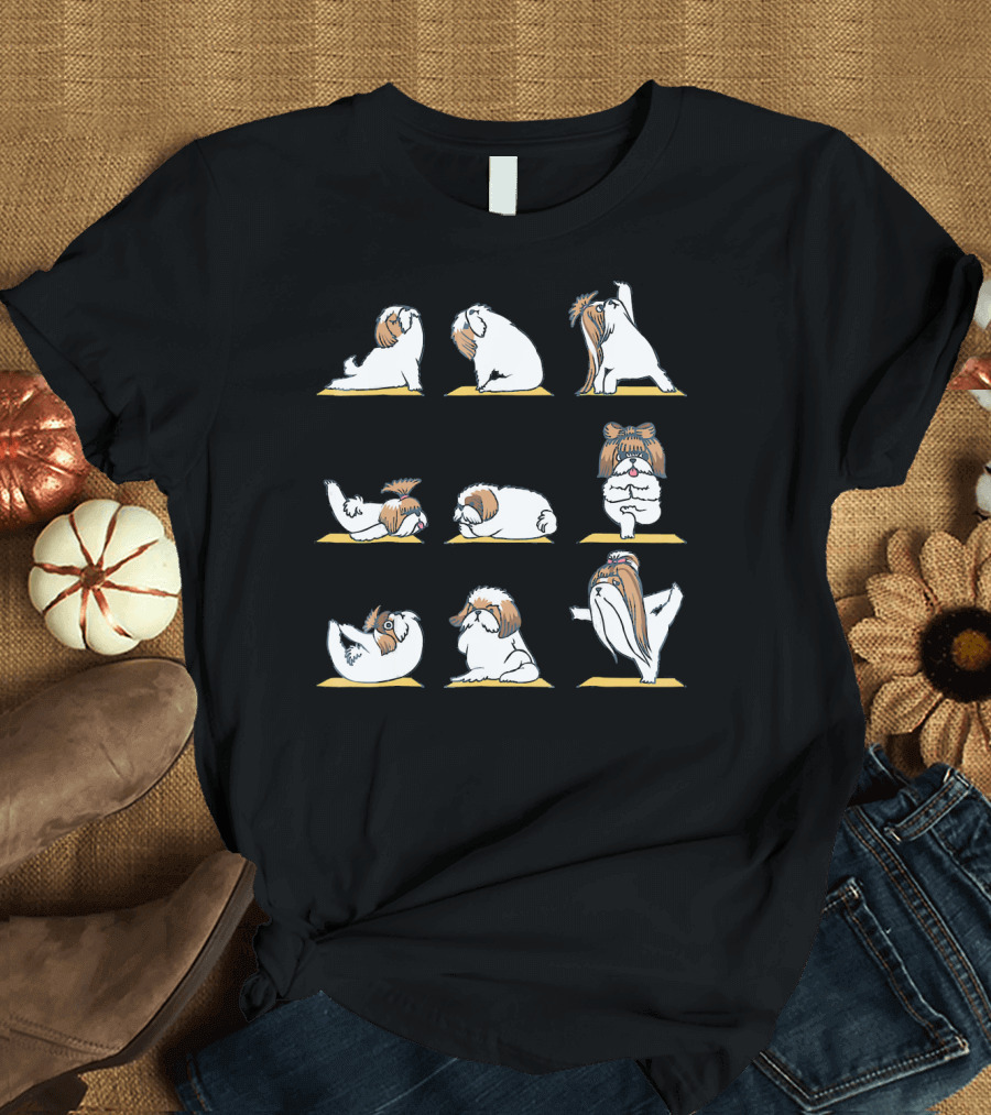 Shih Tzu Yoga Positions Featuring Cute Meditation Poses T-Shirt