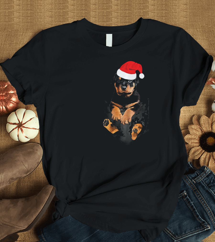 Rottweiler in Pocket Christmas Santa Hat T-Shirt