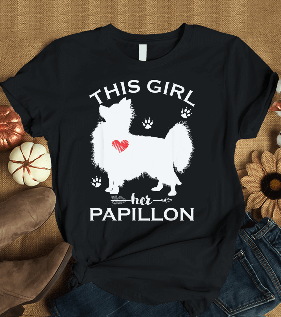 THIS GIRL LOVES HER PAPILLON HEART PAW PRINTS ARROW T-Shirt