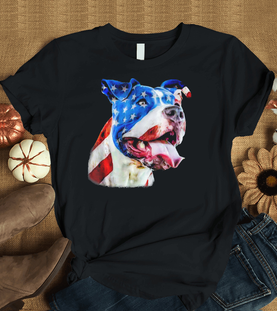American Pit Bull Terrier with USA Flag T-Shirt