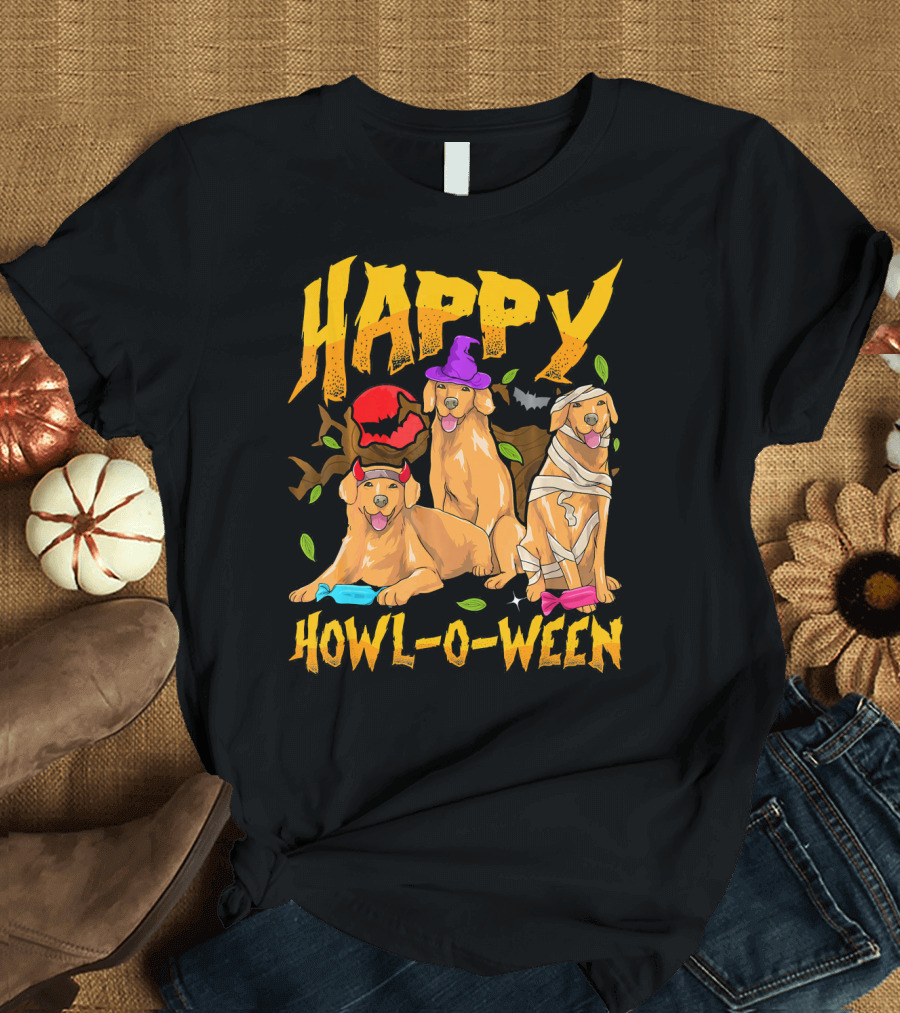HAPPY HOWL-O-WEEN Golden Retriever Costume Trio T-Shirt