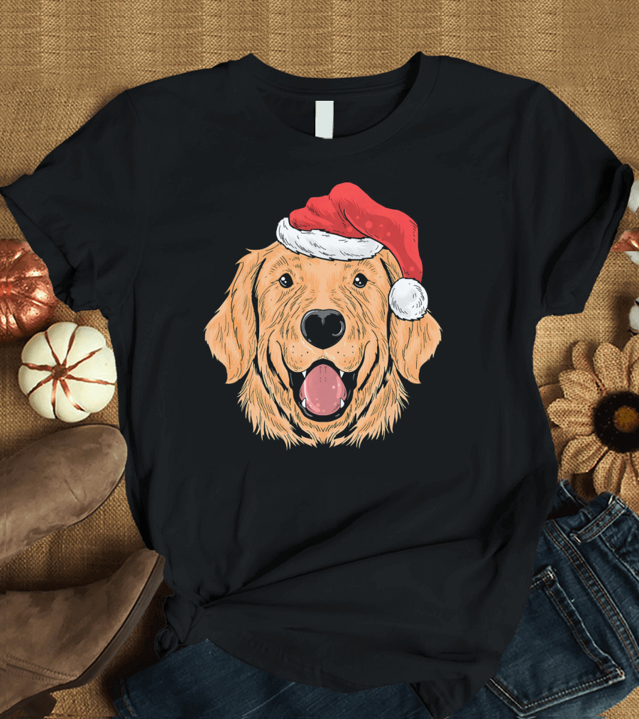 Christmas Golden Retriever Santa Hat T-Shirt