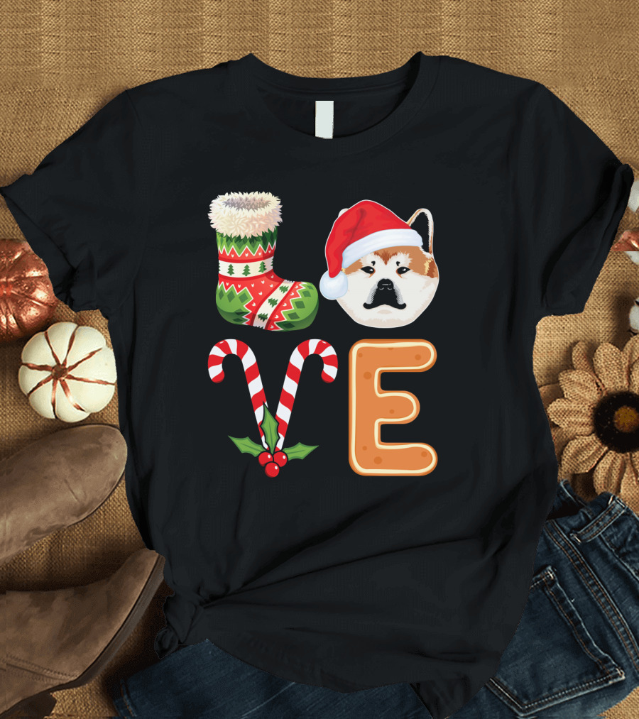 Akita Lover Christmas Stocking Candy Cane Love Holiday Dog T-Shirt