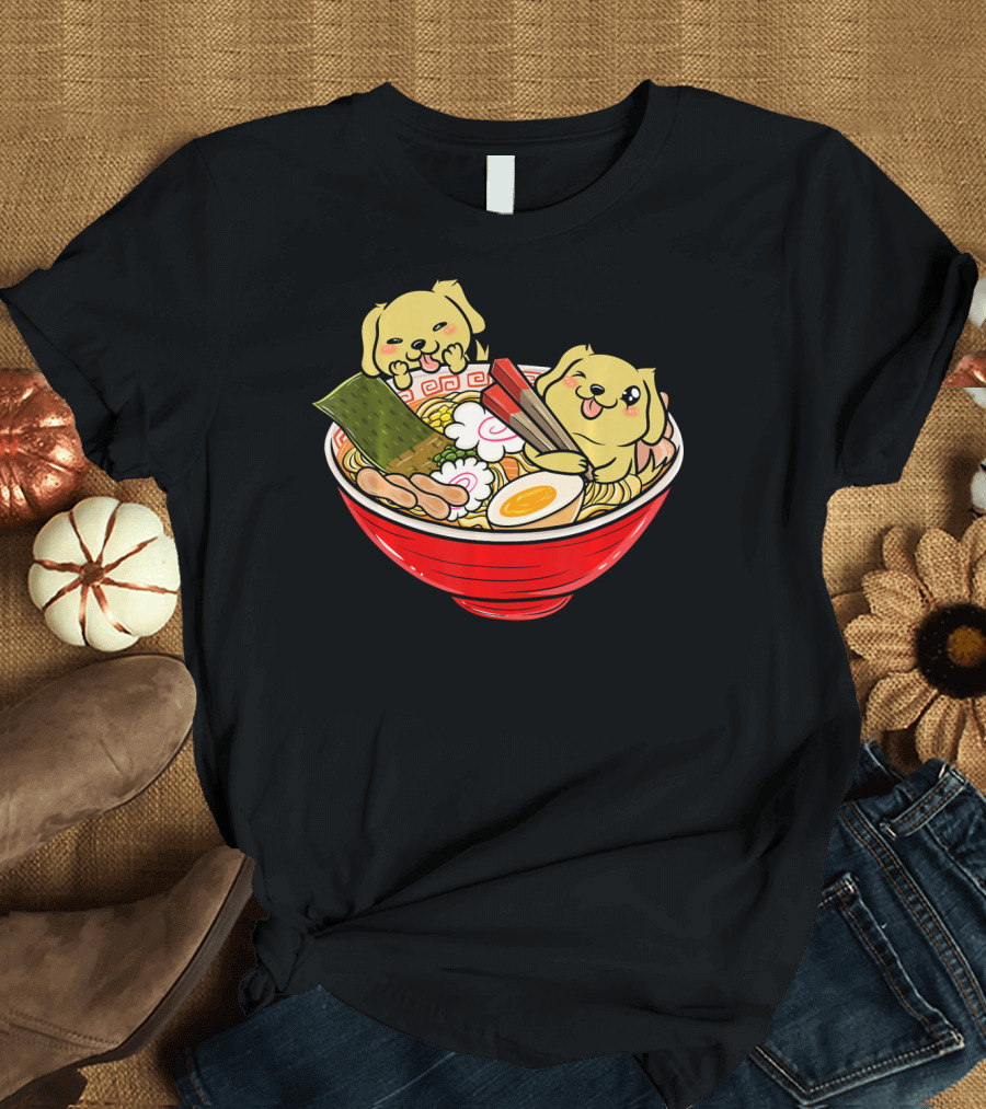 Golden Retriever Ramen Bowl Kawaii Japan Cute Dog T-Shirt