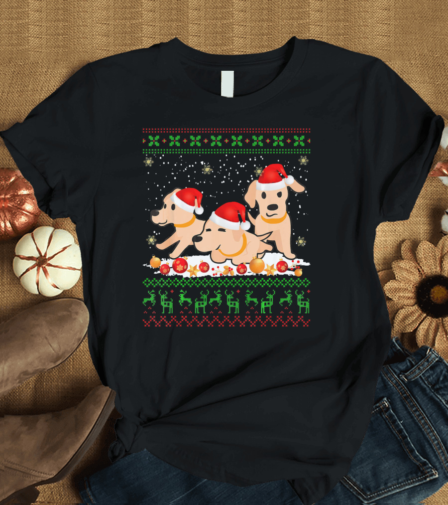 Labrador Retriever Christmas Santa Hat Reindeer Snowflakes Ornaments T-Shirt