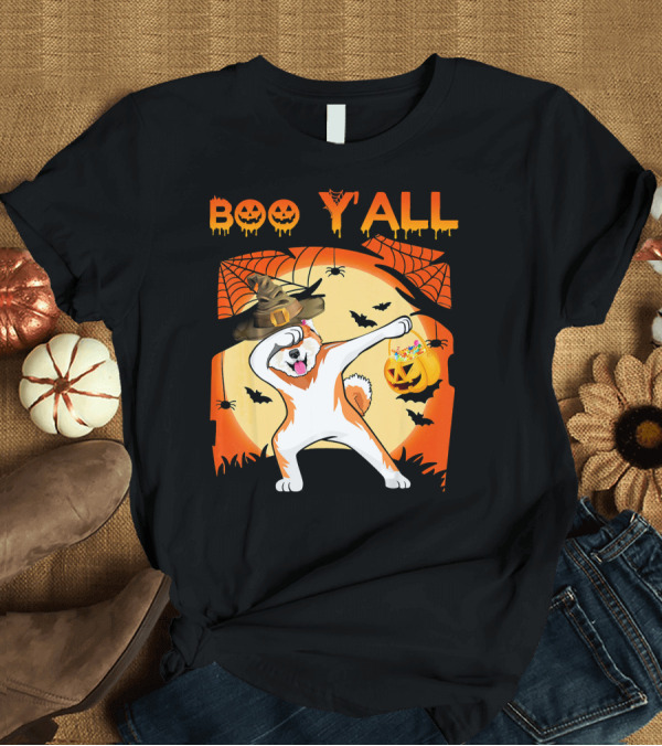 T-Shirt: Boo Yall Akita Dabbing Ghost Halloween T-Shirt Boo Yall Akita Dabbing Ghost Halloween T-Shirt