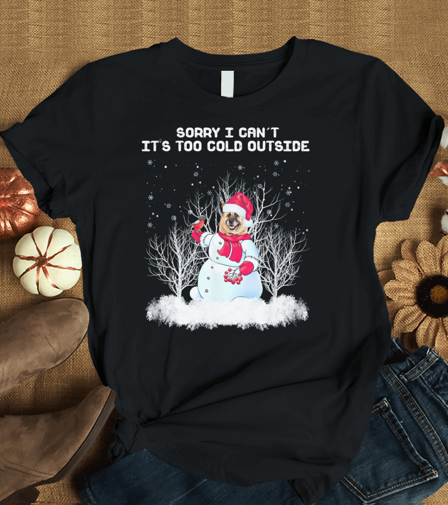 Sorry I Can't It's Too Cold Outside Akita Snowman T-Shirt