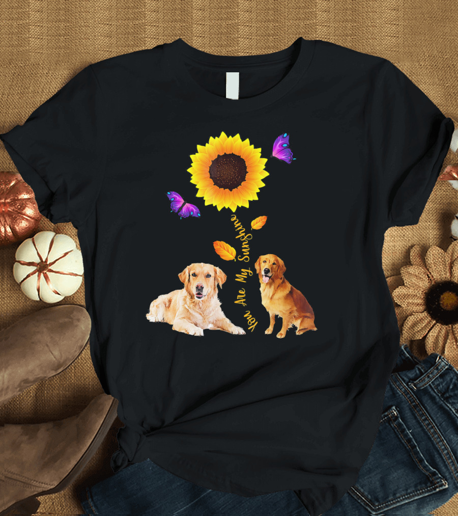 Golden Retriever Sunflower You Are My Sunshine Butterflies T-Shirt