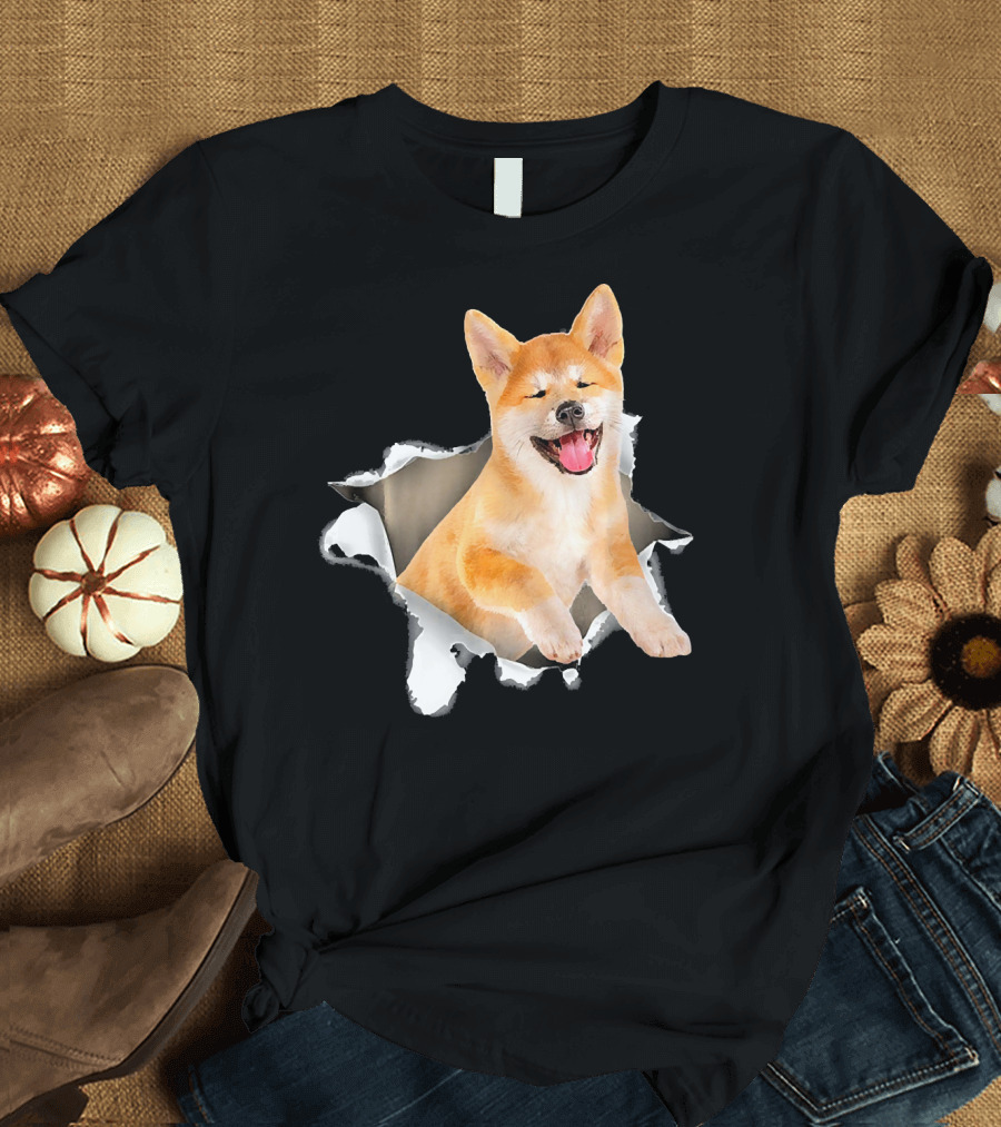 Akita Dog Torn Hole Mid Inside Torn Dog T-Shirt