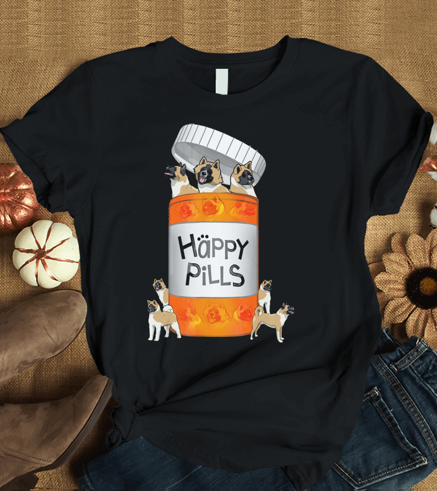 Akita Dogs in Happy Pills Bottle T-Shirt