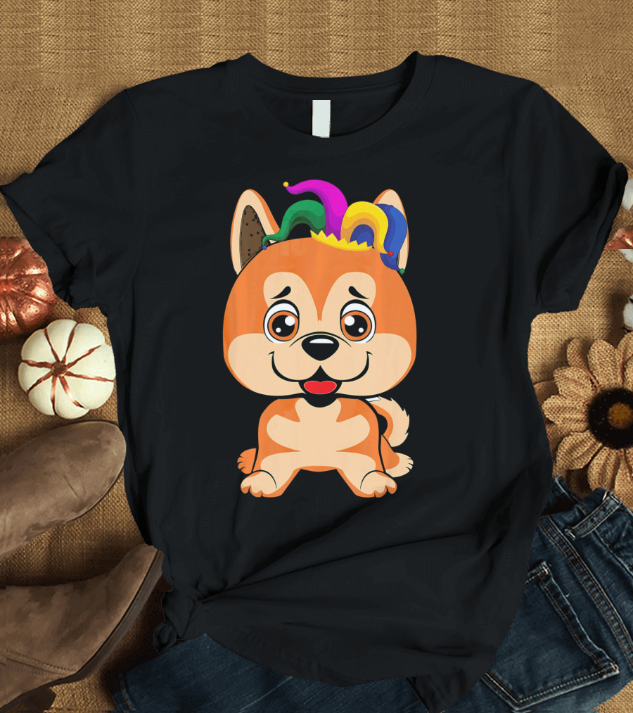 Akita Inu Jester Hat Mardi Gras T-Shirt