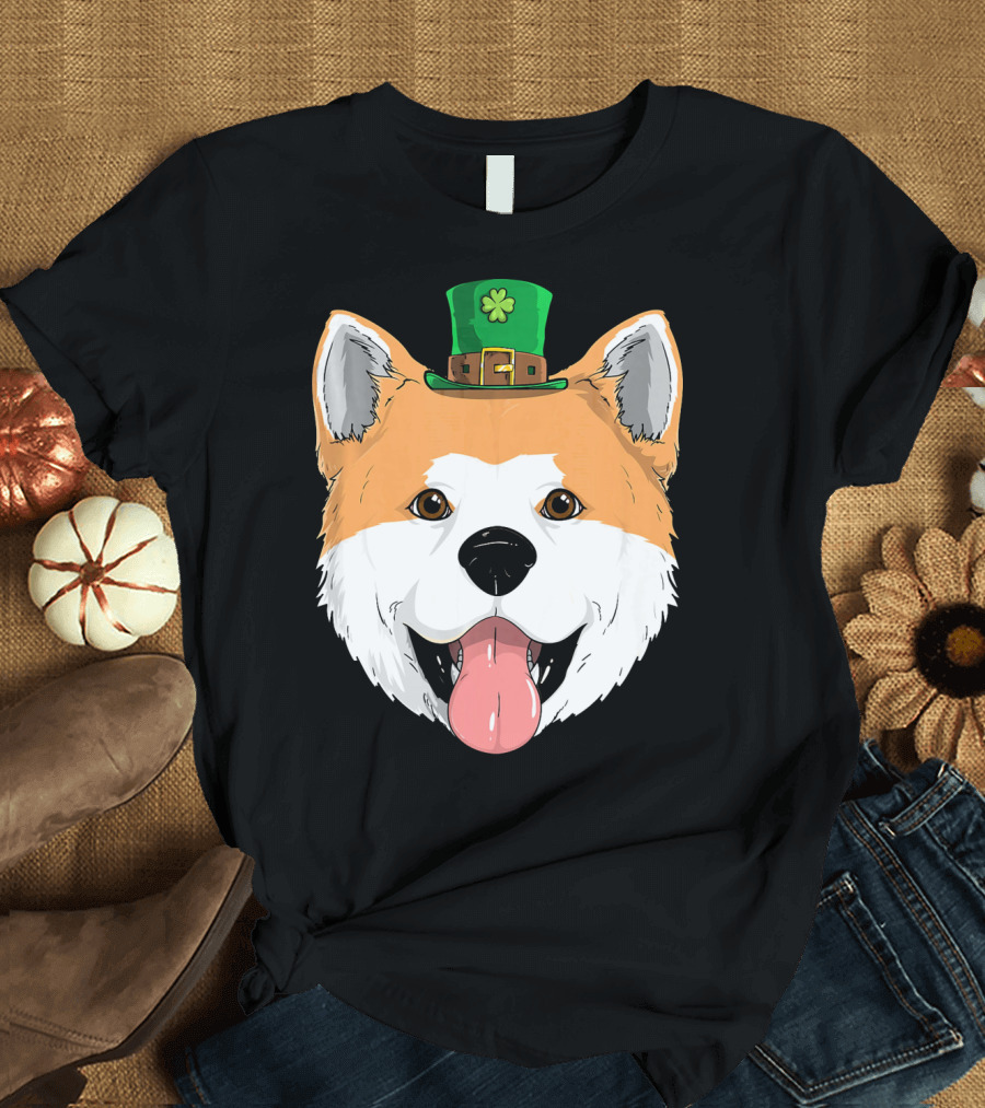 Akita Dog St Patricks Day Leprechaun Hat Pup Shamrock T-Shirt