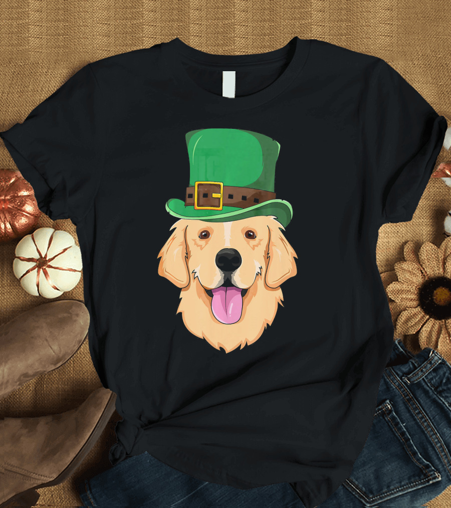 Golden Retriever Wearing St. Patrick's Day Green Hat T-Shirt