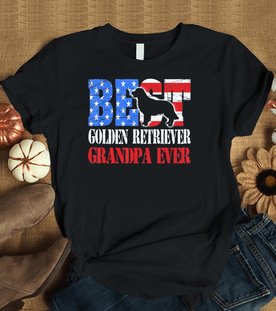 BEST GOLDEN RETRIEVER GRANDPA EVER USA FLAG STARS STRIPES DOG T-Shirt