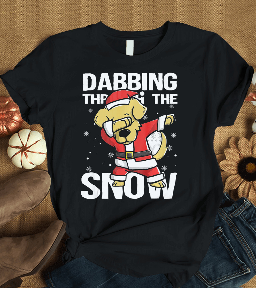 Dabbing Through the Snow Golden Retriever Santa T-Shirt
