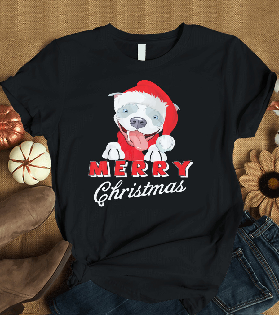 Merry Christmas Dog Lover Santa Hat T-Shirt