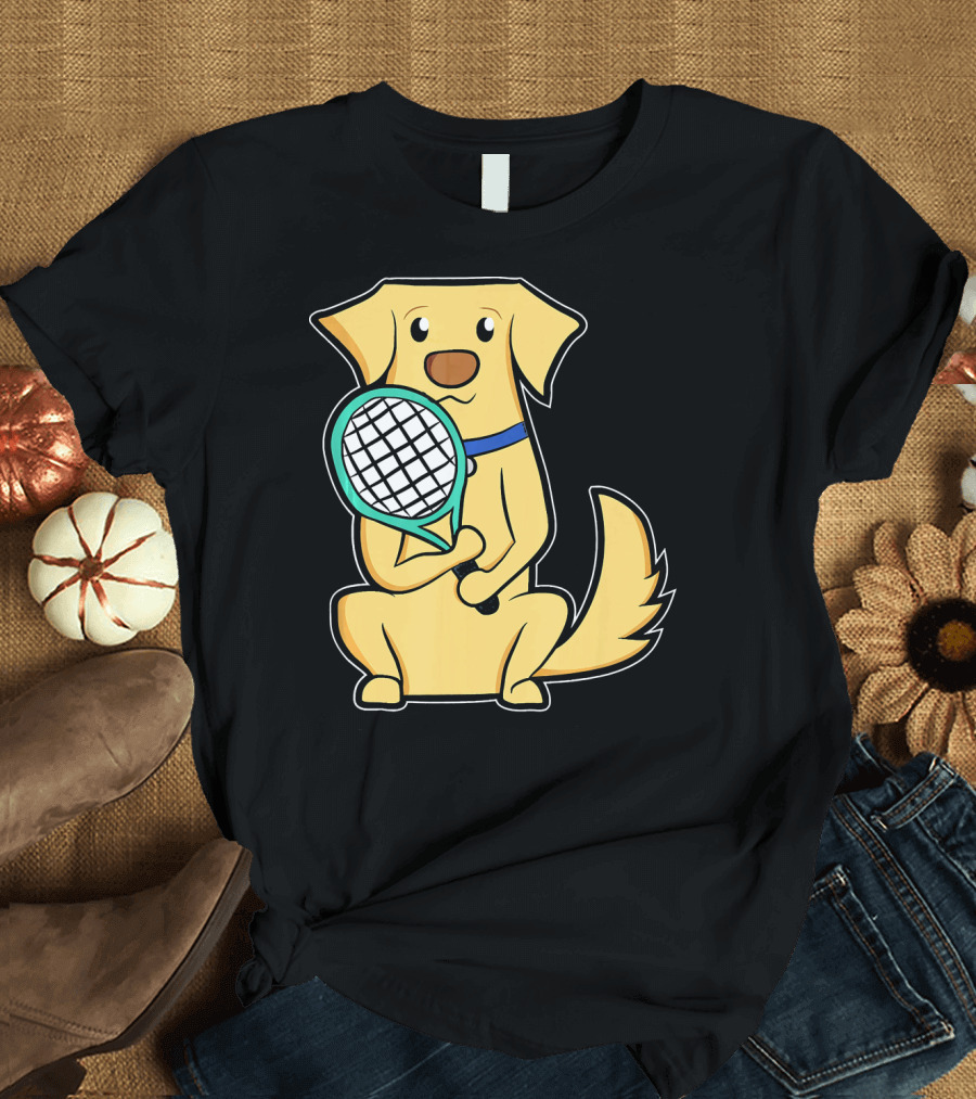 Golden Retriever with Tennis Racket Cute Dog Humor T-Shirt