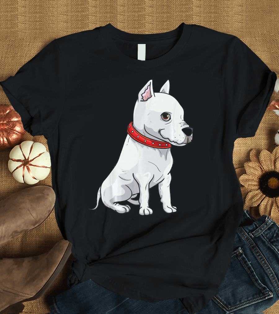 Dog Pit Bull White Breed Loyal Companion Red Collar T-Shirt