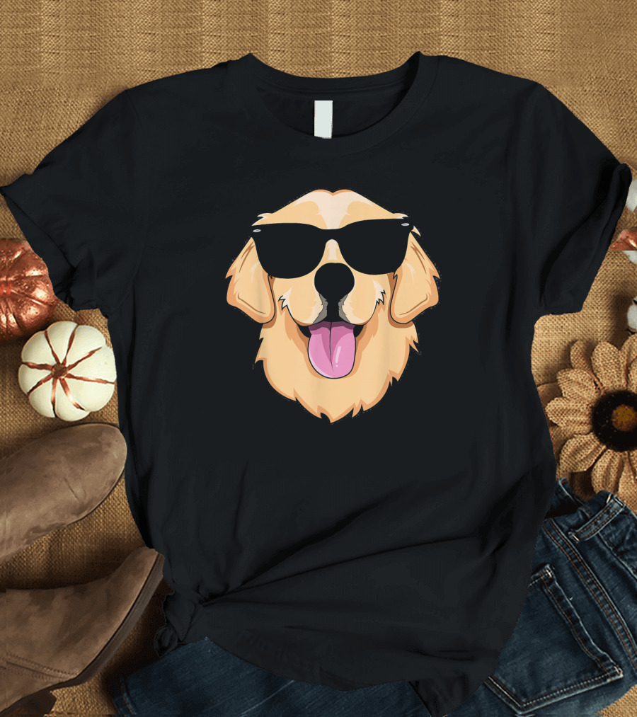 Golden Retriever Wearing Cool Sunglasses with Tongue Out T-Shirt