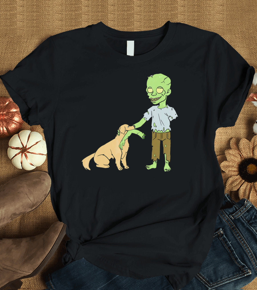 Golden Retriever and Friendly Zombie Interaction T-Shirt