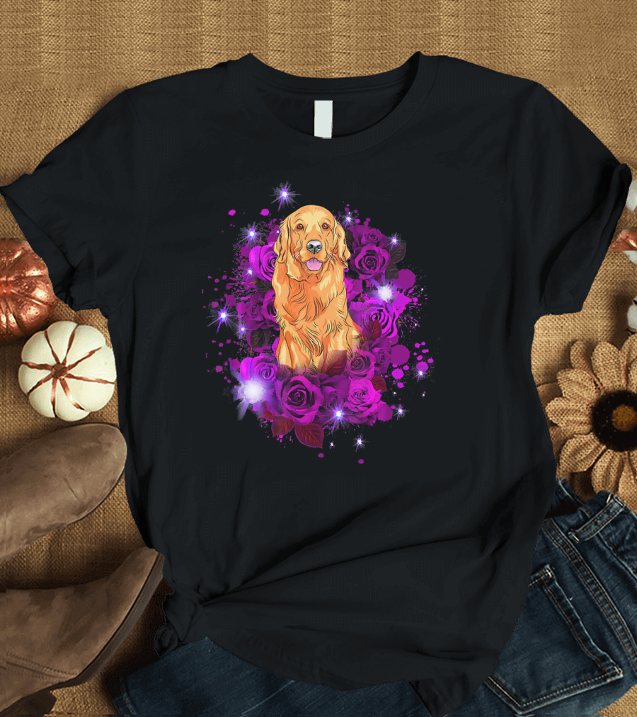 Labrador Retriever Surrounded by Purple Roses and Sparkles T-Shirt